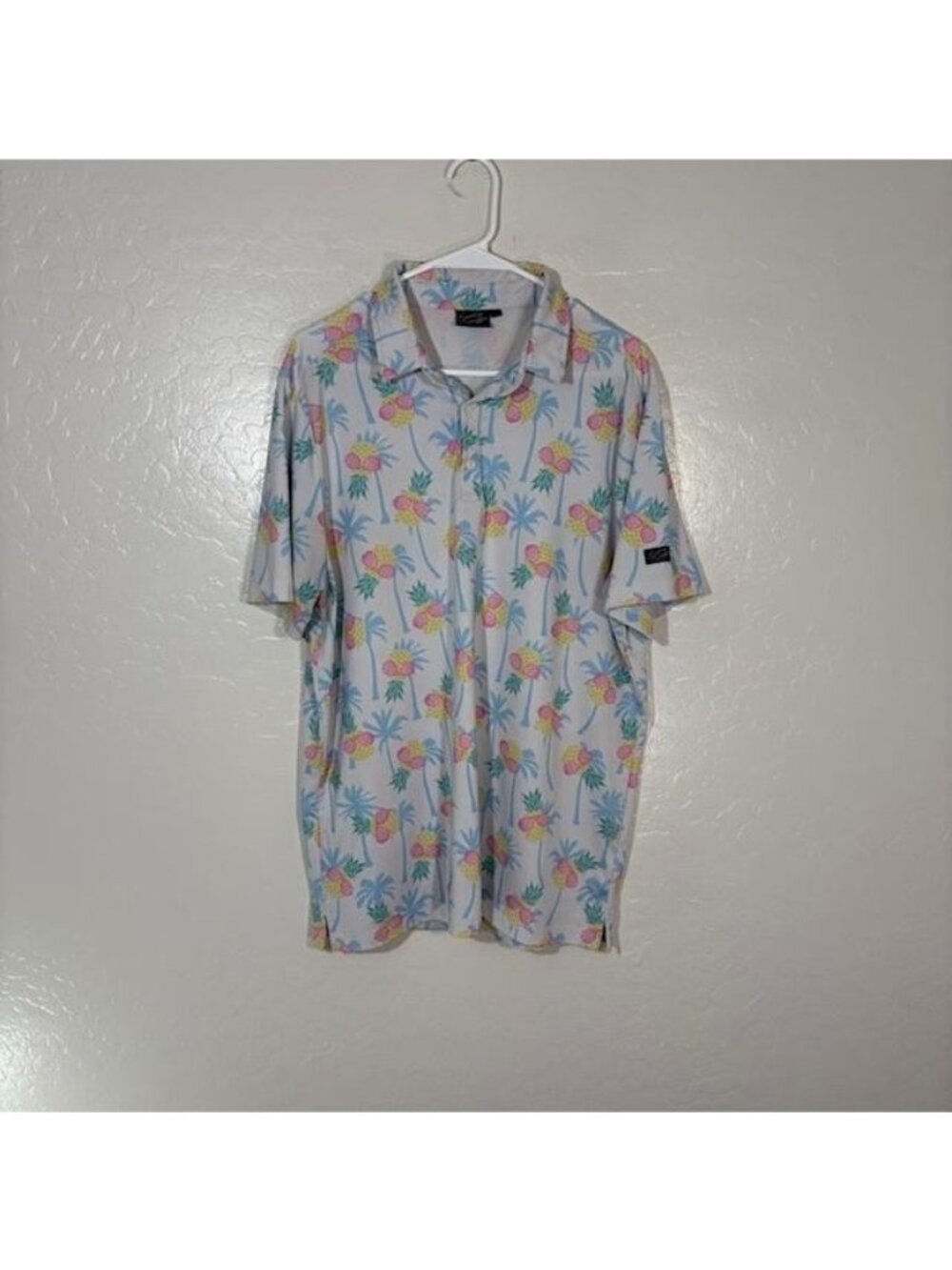 Sunday Swagger Shirt Mens Large White Tropical Pineapple Palm Polo Golf
